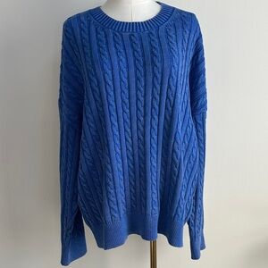 Torrid Womens 2 Blue Chunky Cable Knit Cotton Sweater Preppy Fisherman Pullover